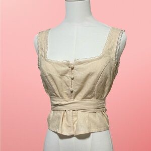 Cream Sleeveless Button-Up Top